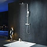 Duschsystem von ELBE aus Edelstahl, mit Thermostat, Regendusche, Handbrause, 25 x 25 cm quadratischer…