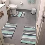 Vaukki 3-teiliges Badezimmerteppich-Set, rutschfest, zottelig, Mikrofaser, Badematten-Set, Plüsch, saugfähig,…