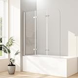 Boromal Duschwand für badewanne 130x140cm 3-teilig Faltwand für Badewanne, Glas Duschwand Badewannenaufsatz…