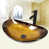 YU YUSING Aufsatzwaschbecken Waschbecken Glas Waschtisch, Oval Hand Waschschale mit Wasserhahn Set,…