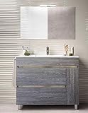 PDM Design Badezimmermöbel mit Waschbecken und Spiegel, Aschgrau, 100 cm