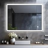 LISA LED Badspiegel mit Beleuchtung 120x70 cm, Bad Spiegel Groß badezimmerspiegel mit Touch Kaltweiß…