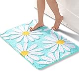 Grüner Badezimmerteppich, niedliche Gänseblümchen-Badematte, weiße und gelbe Blumendekoration, Teppich,…