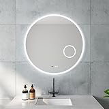 Runder Badspiegel mit LED Beleuchtung 80cm Uhr Kosmetikspiegel Beleuchtet Wandspiegel Lichtspiegel Badezimmerspiegel…