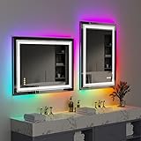 LUVODI Badspiegel mit RGB Led Beleuchtung: 80x60 cm Badezimmerspiegel mit 4 Touch-Schalter - Farbwechsel…