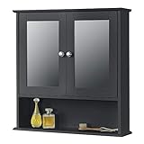 [en.casa] Badezimmerschrank 58x56x13cm mit Spiegel Badschrank Wandschrank Schrank Dunkelgrau MDF