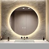 YOSHOOT Gemusterter runder Badezimmerspiegel, Wandmontage, mit 3-farbigem dimmbarem LED-Licht, schlanker…
