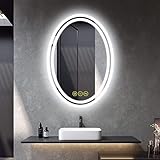 AI-LIGHTING Badspiegel mit Beleuchtung Oval 50x70 cm Badezimmerspiegel mit Licht 3 Lichtfarben/Beschlagfrei/Dimmbar…
