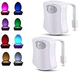 WC-Schüssel-Nachtlicht, PUAO Bewegungsaktivierte LED-Toilettensitz-Lichter mit 8 Farbwechseln, passend für jedes WC (2 Stück, weiß)