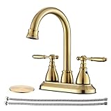Gebürstetes Gold Badezimmer-Wasserhahn mit Pop-Up-Ablaufmontage, 2 Griffe, 10.2 cm mit 360° drehbarem…