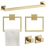 TQKAG 5-teiliges Badezimmer-Handtuchhalter-Set, gebürstetes Gold, 59,9 cm, Handtuchstange, Edelstahl,…