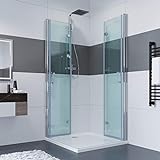 IMPTS 70 x 80 x 195 cm Duschkabine Eckeinstieg Doppel Falttüren Duschtüren 180º Eckig Dusche Duschwand…