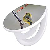 banjado® Familien WC Sitz mit Absenkautomatik 44x37cm mit Motiv Herbst Vogel - Klodeckel/Klobrille mit…