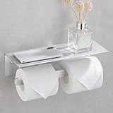 Wopeite Toilettenpapierhalter ohne Bohren Doppelter Klopapierhalter Papierhalter mit Ablage Papier Halterung…