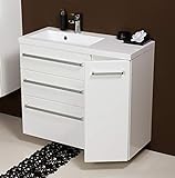 Quentis Badmöbel Genua, Breite 90 cm, weiß, Unterschrank mit 3 Schubladen und 1 Türe, Waschbeckenunterschrank montiert