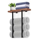 ABQ Handtuchhalter für Badezimmer Wandmontage, Metall Handtuchhalter mit Holzregal, Wand Handtuchhalter…