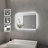 Elegant Led Badspiegel 50x70 cm Badspiegel mit Beleuchtung und Touchschalter ​kaltweiß Badezimmer Wandspiegel Energiesparend LED Badezimmerspiegel IP44