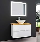 OIMEX TAMBUS 60 cm Designer Badmöbel Set Waschtisch Unterschrank mit Aufsatzwaschbecken auf Bambus Platte Holz auf Wunsch mit LED Spiegel und Armatur, Größe: Waschtisch mit LED Spiegel
