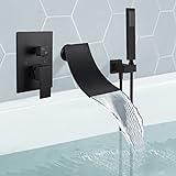 Midanya Mattschwarze Wandhalterung Badewannenarmatur mit Handbrause Wasserfall Wannenfüller Einhand-Badewannenarmatur…