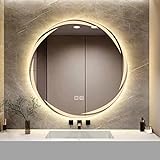 YOSHOOT Badspiegel mit Beleuchtung, 60cm Runder Wandspiegel LED-Beleuchtung, Antibeschlag großer Schminkspiegel,…