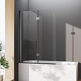 Duschwand für Badewannen Schwarz,100 x 140 cm Duschabtrennung Sicherheitsglas hell Duschwand Duschabtrennung…