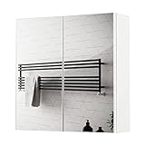Meerveil Spiegelschrank, Badezimmerspiegel mit 2 Türen 2 Einlegeböden Holz Moderner Stil, 45 x 13 x…
