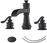 Black Widespread Bathroom Faucet 8-16 Inch with Pop Up Drain Assembly Waterfall 2-Handle 3 Hole Farmhouse…