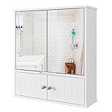 Spiegelschrank Bad Badezimmerschrank mit Spiegel 60 cm Hängeschrank weiß Badschrank aus Holz mit verstellbaren Regale 60 x 17,5 x 55 cm