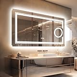 LUVODI Badspiegel mit Vergrößerungsspiegel Belechtung: Große LED Badspiegel 120x60cm Antibeschlag Wandspiegel…