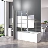 Duschwand für Badewanne 130x140 cm Badewannenfaltwand 3-teilig Faltbar 6mm ESG Glas Nano Beschichtung…
