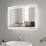 Heilmetz Badspiegel Lichtspiegel 80x60cm LED Spiegel Wandspiegel mit Touch-Schalter und Uhr Wasserdicht IP44 Energieklass A++