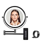 Wandmontierter Make-up-Spiegel, 1X/10-fache Vergrößerung, doppelseitiger Kosmetikspiegel mit Beleuchtung,…