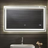 Aquamarin® LED Badspiegel - 120x60 cm, Beschlagfrei, Dimmbar, Energiesparend, Digitaluhr/Datum, 3000-7000K…