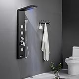 Auralum Edelstahl LED Duschpaneel Regendusche Schwarz, 5 Funktionen Duschsystem mit Handbrause, Massagedusche…
