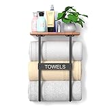 BSSOYAMM Handtuchhalter für Badezimmer, Wandmontage, Metall-Handtuchhalter mit Holzregal, gerolltes…