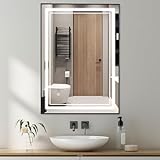 SaniteModar LED Badspiegel 70x90cm mit Schwarzem Rahmen, Badezimmerspiegel mit Beleuchtung mit Beschlagfrei,…