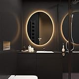 DELM 600 x 800 mm moderner beleuchteter LED-Badezimmerspiegel, Rahmenlos mit dimmbarem Licht Wandspiegel, Touch + Anti-Fog + Zeit, Oval Bad Spiegel