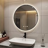 S'AFIELINA Runder Badspiegel Badezimmerspiegel mit Beleuchtung 70cm Durchmesser Wandspiegel mit TouchSchalter…