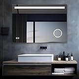 MIQU LED Badspiegel mit Beleuchtung 100x70 cm Badezimmerspiegel, Bad Groß Spiegel mit Steckdose Touch…