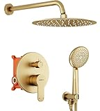 Gabrylly Gold Duschsystem, 30,5 cm Hochdruck-Regenduschkopf mit Handbrause Wasserhahn-Set komplett,…