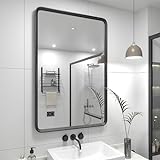GOLOMO 61 x 91 cm schwarzer Matter Badezimmerspiegel für Wand, Abgerundeter rechteckiger Kosmetikspiegel…