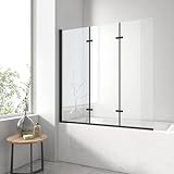 EMKE Duschwand für Badewanne Schwarz 120x140 cm, Duschtrennwand für Badewanne 3-teilig Faltbar, Duschabtrennung…