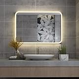 MIQU Badspiegel LED 60 x 50 cm Badezimmerspiegel mit Beleuchtung warmweiß/kaltweiß dimmbar Lichtspiegel…