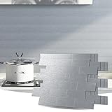 Art3d 10 Stück Selbstklebend Fliese Metall Backsplash Fliesen für Küche Aluminium Seide U-Bahn Fliesen