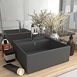 HOMIUSE Luxus-Waschbecken Überlauf Quadratisch Matt Dunkelgrau 41x41 cm Waschbecken Waschtisch Aufsatzwaschbecken…