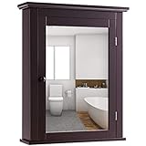 GIANTEX Badezimmer Spiegelschrank 56 x 15 x 69,5 cm, Badezimmerschrank Hängeschrank mit Spiegel, Badschrank…
