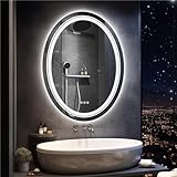 LUVODI Oval Badspiegel mit Beleuchtung: 50x70 cm LED Badezimmerspiegel Hintergrundbeleuchtung und Frontbeleuchtung…