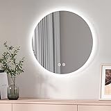 EMKE Badezimmerspiegel, LED, rund, 60 cm, mit Touch-Schalter + 3 Arten von Leuchten, Warmweiß/Kaltweiß/Neutral