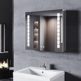 SONNI Spiegelschrank Bad 60 × 65cm beschlagfrei mit Steckdose Kabelloses Scharnier Design LED Spiegelschrank…