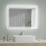 S'AFIELINA Badspiegel 80×60 cm mit Beleuchtung LED Badspiegel mit Druckknopfschalter + Beschlagfrei…